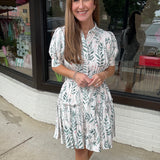 Leaf Print Mini Shirt Dress