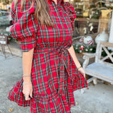 Merry Moments Plaid Puff Sleeve Dress