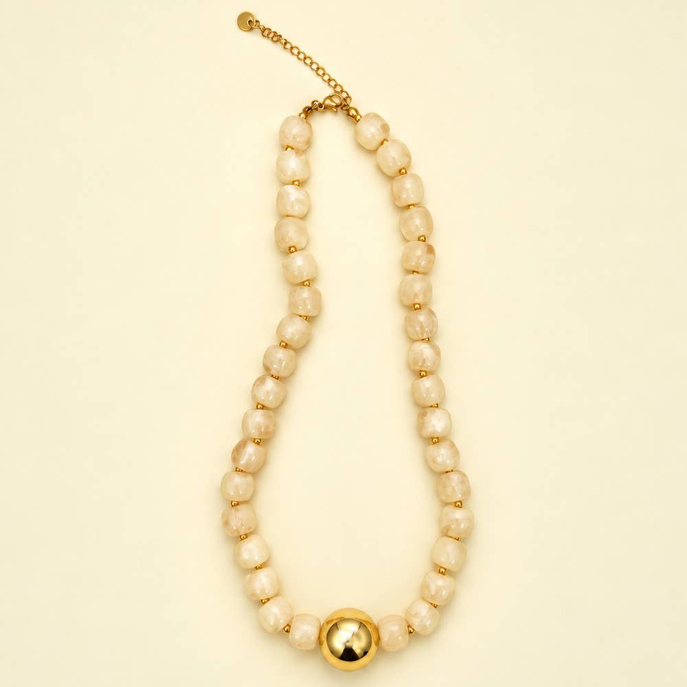 Barrel Beaded & Gold Ball Centerpiece Necklace