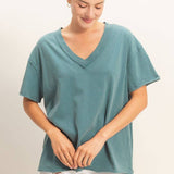 Washed V-Neck Oversized Tee