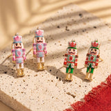 Vintage Print Christmas Nutcracker Pearl Stud Earrings