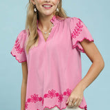 Bluebell Embroidered Scallop Top