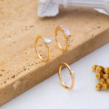 Milky Pink Opal Baguette Teardrop 3-Piece Ring Set