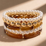 Pearl And Bamboo Bead Stretch Bracelet Set