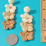 RAFFIA TRIPLE FLOWER DANGLE EARRINGS