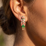 Vintage Print Christmas Nutcracker Pearl Stud Earrings