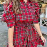Merry Moments Plaid Puff Sleeve Dress