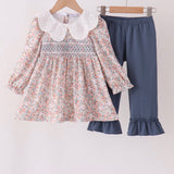 Floral Smocked Lace Ruffle Pants Set