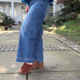 High rise wide leg pintuck denim pants