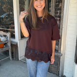 Brown Lace Trim Top