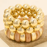 Chunky Marble Resin And Metallic Ball Beaded Bracelet Set