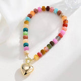 Multi Beaded Heart Charm Toggle Necklace