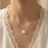 Cross On Pearl Pendant Chain Necklace