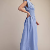 Cap-Sleeve Smocked Front-Zip Jumpsuit