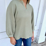 Sage Textured Scallop Blouse