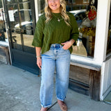 Olive Cable Knit Boxy Sweater