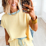 Ribbed Color Block Shorts Set