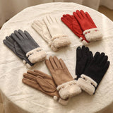 Fur Band Buckle Accent Touchscreen Gloves
