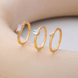 Milky Pink Opal Baguette Teardrop 3-Piece Ring Set