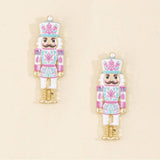 Vintage Print Christmas Nutcracker Pearl Stud Earrings