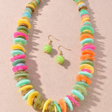 MULTI COLORED BONE DISC BEAD DESIGN NECKLACE EARRING SET