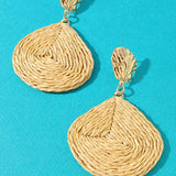 Hammered Metal Raffia Teardrop Dangle Earrings