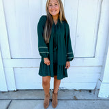 Forest Green Smocked Tiered Babydoll Dress