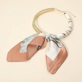 Abstract Pattern Fabric Scarf Double Bubble Chain Necklace