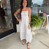 Stripe Shirred Empire Waist Tiered Midi Dress