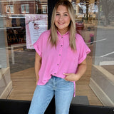 Bubblegum Breeze Button Up Top