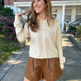 Soft Ruffle Collar Button-Up Knit Cardigan