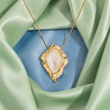 Molten Frame Marbled Stone Pendant Necklace