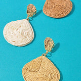 Hammered Metal Raffia Teardrop Dangle Earrings