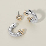 Stone Tip Two Tone Twisted Metal Ear Jacket Earrings