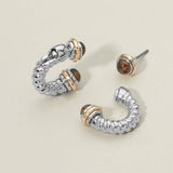 Stone Tip Two Tone Twisted Metal Ear Jacket Earrings