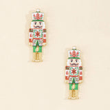 Vintage Print Christmas Nutcracker Pearl Stud Earrings