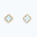 Earrings-Aqua Clover Inlay with Gol