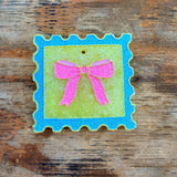 **Custom** Bow Postage Stamp Car Freshie: Pink Sugar