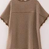 Coffee and Cream Scallop Trim Stripe Knit Top