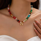 Multi Gemstone Chip Initial Charm Necklace 12Pc Set