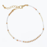 Anklet-White, Gold, Pink Seed Beads