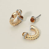 Stone Tip Two Tone Twisted Metal Ear Jacket Earrings