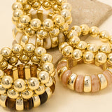 Chunky Marble Resin And Metallic Ball Beaded Bracelet Set