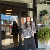 Zebra-Patterned Mock-Neck Sweatshirt