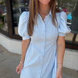 Textured Shirt Dress with Smocked Side Waist