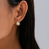 Chunky Gold & Pearl Teardrop Huggie Hoop Earrings