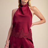 Satin Short With Lace Trim Detail