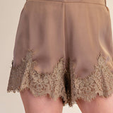 Satin Short With Lace Trim Detail