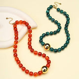 Barrel Beaded & Gold Ball Centerpiece Necklace