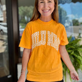 Lulu Mac Checkered Comfort Colors Tee – Bright Orange